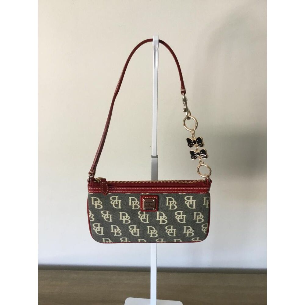 Dooney & Bourke DB Logo Canvas Wristlet with Red Trim and Extender
